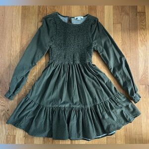AE Long-Sleeve Smocked Corduroy Mini Dress